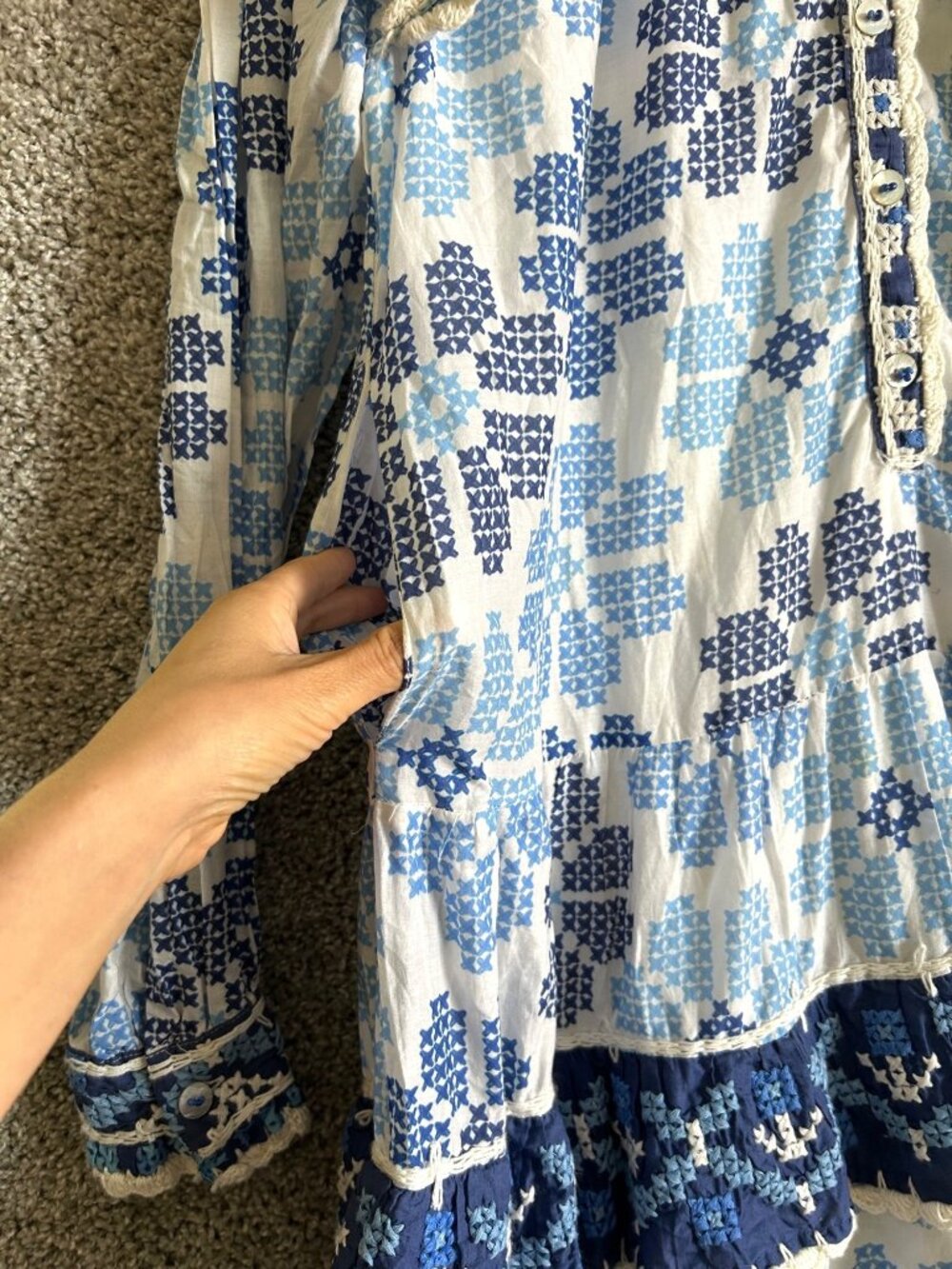 Farm Rio Women's Sz Medium Stitched Floral Maxi Dress With Lace Trim - Picture 11 of 15